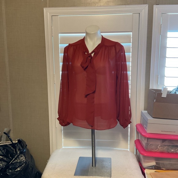 Gibson Burgundy Sheer Blouse - Picture 1 of 7